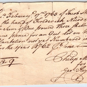 1762 Carta manuscrita Jacob Shafner Frederick Nicodemus Geo. Reynolds D21