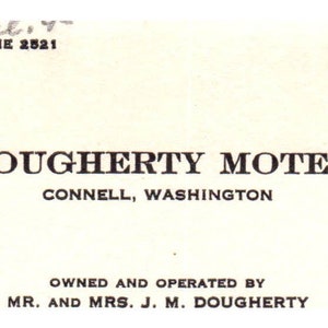 Dougherty Motel AAA Connell Washington J.M. Dougherty - Cartão de Visita TJ8-1