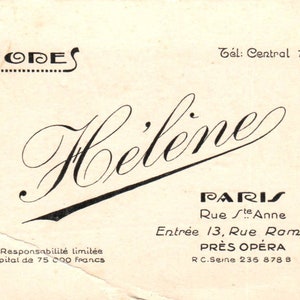 Tarjeta de visita vintage Modes Hélène Paris TK2-CC