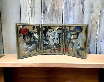 Original Framed Mixed Media Triptych Abstract Art Painting “Possible Dream” COA