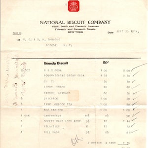 National Biscuit Co Nabisco 1914 Recibo original con membrete D8-LL