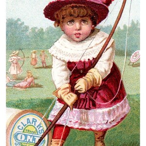 Clarks ONT Cotton Girl With Bow & Arrow - Carta commerciale vittoriana del 1880 TJ8-3