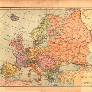 Kaart van Europa Duitse Rijk Groot-Brittannië Rusland Frankrijk Spanje 1901 Kaart V14-1