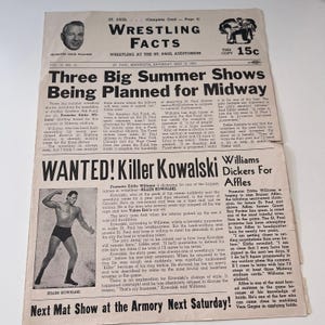 Vern Gagne Killer Kowalski, 19 mai 1962 Programme et carte d'information sur la lutte V1-3