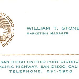 William T. Stonehouse Gerente de Marketing Porto de San Diego Cartão de Visita SD4-B2