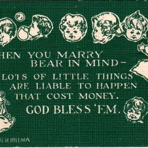 Quand vous vous mariez... Carte postale originale de 1909 Humour d'enfants PB1
