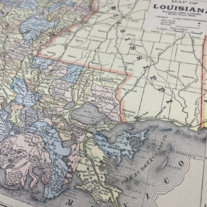 1899 Louisiana Landkarte 10x13 Original Landkarte, getönt, Gravur FL6-8