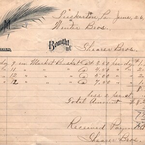 1894 Shearer Bros. Tuckerton PA Recibo con membrete en papel de factura original AE7
