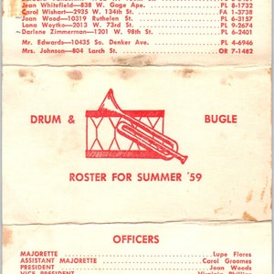 1959 George Washington High School Los Angeles CA Drum & Bugle Summer Roster AB9