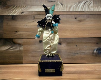 Music Automata Doll Sankyo Madam Verte Gorham Harlequin Pierrot 17”