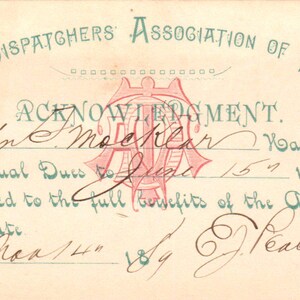 1890 Treinverzenders van Amerikaanse jaarlijkse contributiekaart E.J. Peabody Chicago AD8-Q1