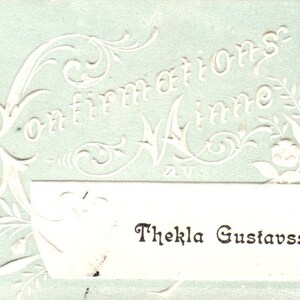 Vintage Thekla Gustavsson Konfirmations Minne cartão telefônico sueco em relevo AE2