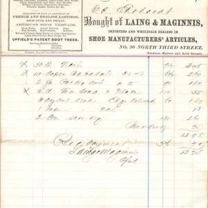1871 Lang & Maginnis Shoe Articles Filadelfia Membrete Billhead Recibo D11