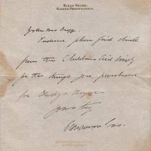 Carta manuscrita original de la década de 1880 - Bleak House Kinzer Pennsylvania D20