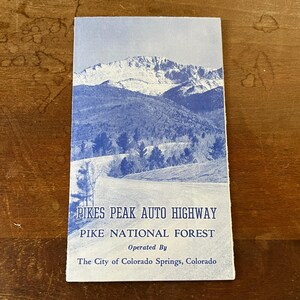 Carte pliable de l'autoroute automobile Pikes Peak des années 50 et guide de voyage AF9-H1