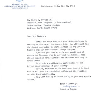 Memo membretado de la Embajada de la República Socialista de Rumania 28/05/68 TK1-P7