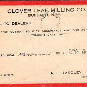 c1920 Kleeblatt Milling Co Buffalo NY A.E. Yardley Werbung Postkarte PD7