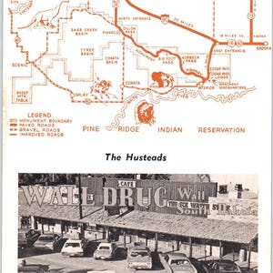 Mapa i ulotka sklepu Wall Drug Husteads Ice Water z lat 50. XX wieku Dakota Południowa AD8-R7