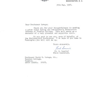 Embajada de Australia R.S. Memo de membrete de la Primera Secretaria de Laurie 1967 TK1-P4