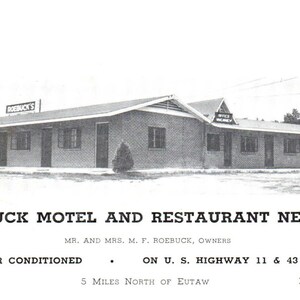 Roebuck Motel e ristorante nelle vicinanze M.F. Capriolo Eutaw Alabama - Cartolina TJ8-2