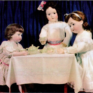 Bisque Doll Tea Party Mabel D. Gurney Collection Custer SD Original Postkarte PB9