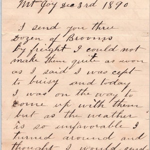 Carta original manuscrita de 1890 Mt. Joy PA Henry E. Longenecker D18