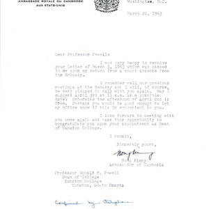 Memo del embajador de Camboya con membrete Nong Kimny 1963 TK1-P11