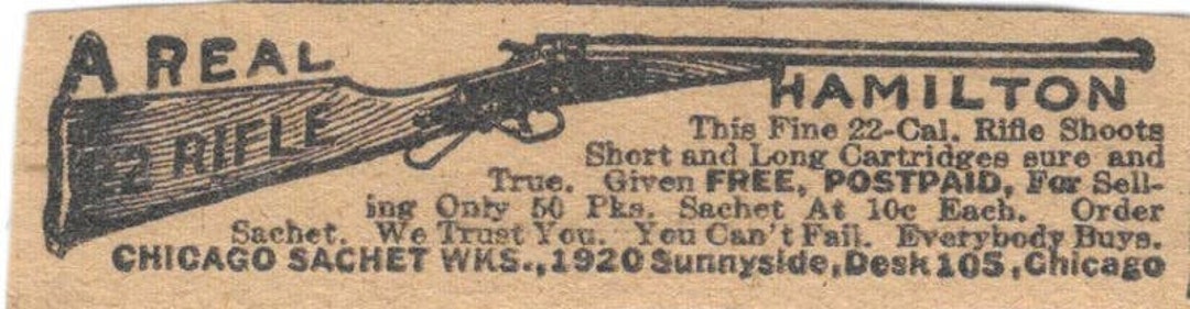 Chicago Sachet Wks. Air Rifle Giveaway Offer 1923 Magazine Ad Clip AE1 ...