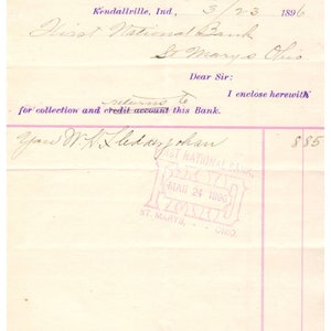 1896 Campbell & Fetter Bankers Membrete Kendallville Indiana AD8-4