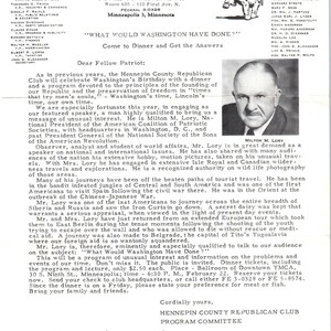 1950er Jahre Hennepin County Republikanischer Club Milton M. Lory Einladung Minneapolis D9