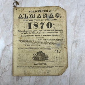 1870 landwirtschaftliche Almanac Lancaster PA John Baer&#39;s Sons TF5