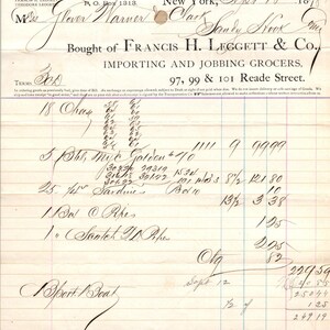 1878 Francis H. Leggett & Co Grocers Recibo de Nueva York Membrete D24