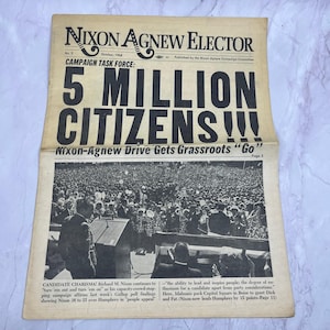 1968 Nixon Agnew Elector Newspaper No. 2 Nixon Campaign V14-5