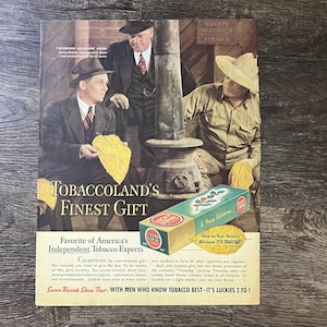 Anuncio de revista de cartón navideño de cigarrillos Lucky Strike vintage de 1938, 10 x 13 V3