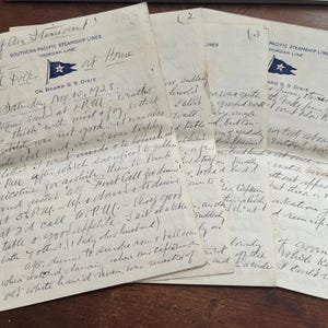 Carta manuscrita AF4 del SS Dixie de la línea Morgan del vapor Southern Pacific de 1928