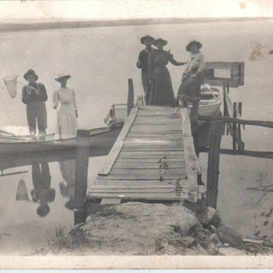 1911 釣りをする男女のグループ ミネソタ州セントクラウド ラース・ラーソン RPPC ポストカード AE2