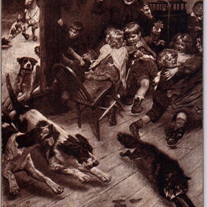 Carte postale PD2 en retard pour les écoliers chassant le renard, illustration humoristique, 1908