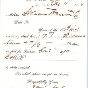 1878 W y GF. Membrete para recibo de Gregory Petroleum Maiden Lane NY D24