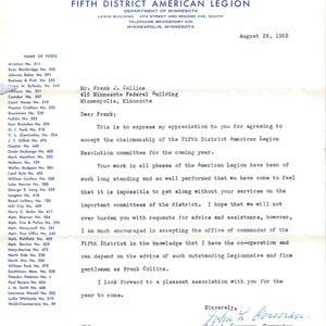 1953 Fifth Distrikt American Legion Dept of MN Set mit 2 offiziellen Briefköpfen D9