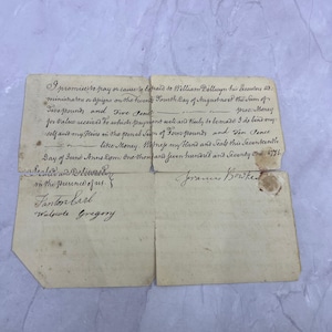 Originele promesse aan William Dillwyn uit 1771 van Francis Bowker TB8-OD