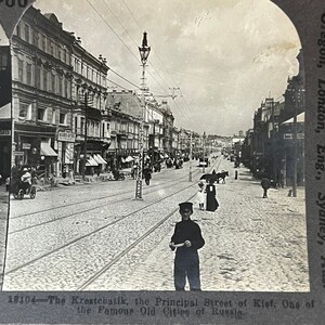 De Kresschstik-hoofdstraat van Kief Rusland Antieke Stereoview-kaart TJ9-V3