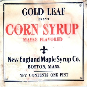 Vintage Gold Leaf Maissirup New England Maple Sirup Co Boston MA AF1-RR4