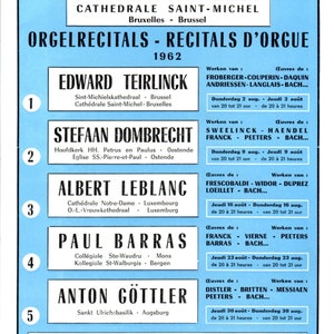 1962 Cathédrale Saint-Michel Brüssel Récitals D'Orgue Spielplan Flyer D9