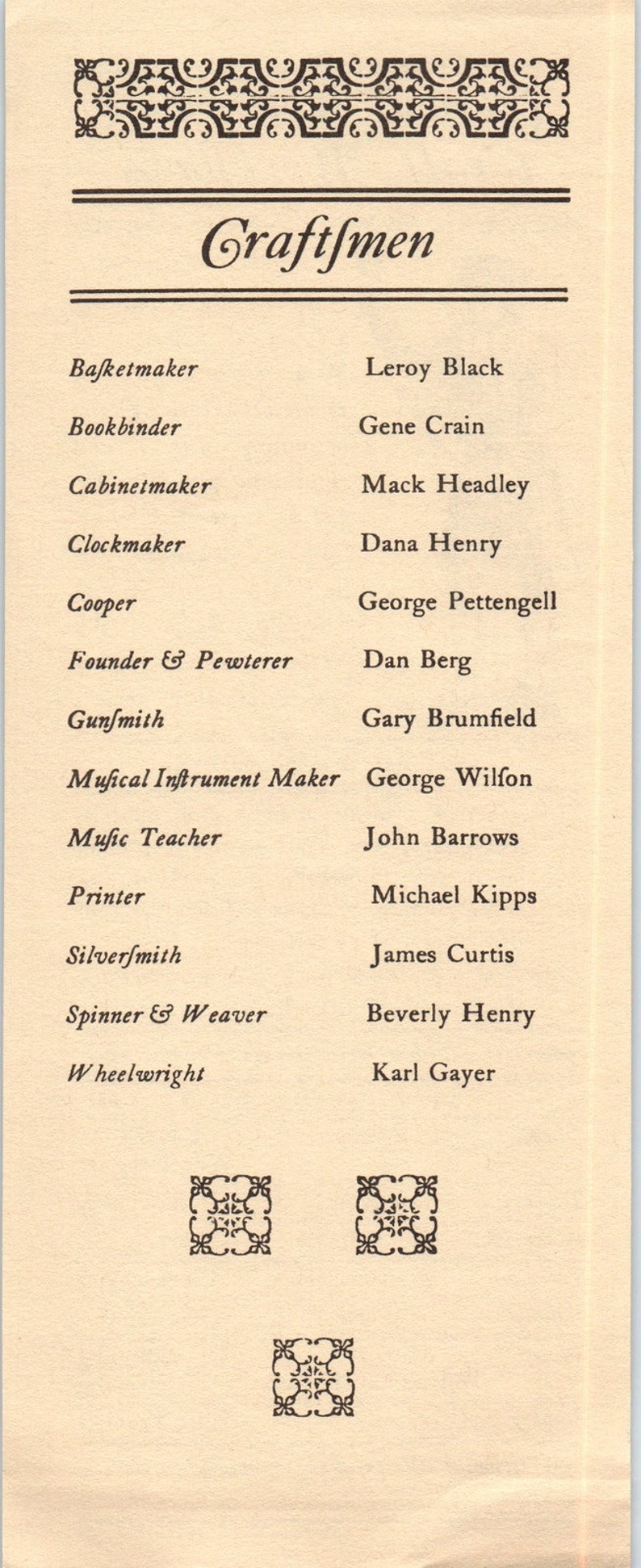 1976 Colonial Williamsburg Craft Bicentennial Travel Leaflet