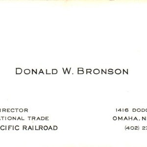 Carte de visite vintage SD4-B4 Donald W. Brunson Omaha NE Union Pacific Railroad