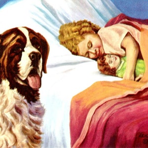Lewis H. Larsen 1953 San Bernardo Perro Pintura Postal Original TK1-27