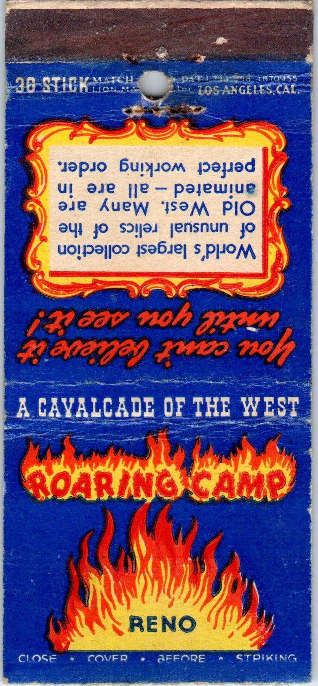 Cavalcade of the West Roaring Camp Reno NV Advertising Matchbook Cover ...
