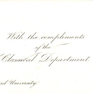 Complimenten van Harvard University met het visitekaartje van de klassieke afdeling TK2-CC