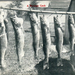 Une pêche du matin à la ligne, carte postale originale de 1912 PB1