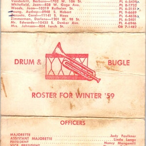 1959 George Washington High School Los Angeles CA Drum & Bugle Winter Roster AB9